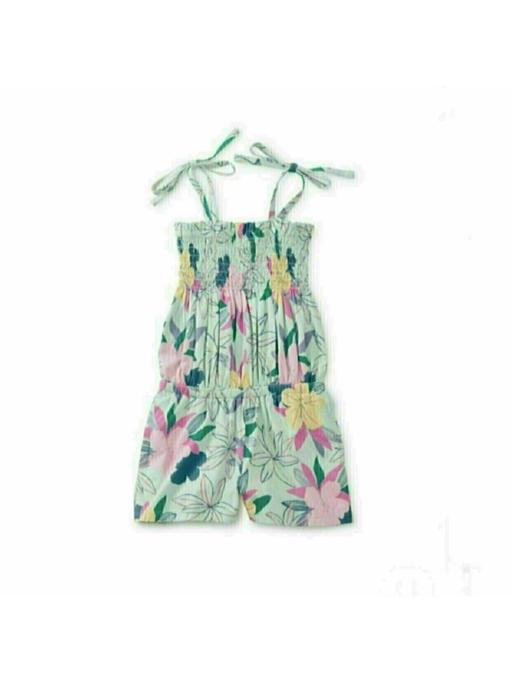 NWT Tea Collection Tie Shoulder Smocked Romper Havana Floral Size 16